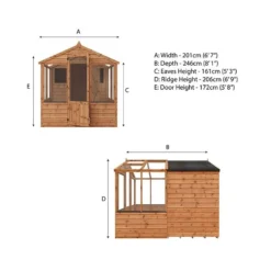8'x6' (2.4x1.8m) Mercia Shiplap Wooden Apex Greenhouse Combi Shed -Zen Gardenia Sales 01 si 004 001 0024 drawing min