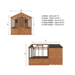 10' X 6' Mercia Shiplap Wooden Apex Greenhouse Combi Shed (3.03m X 1.97m) -Zen Gardenia Sales 01 si 004 001 0025 drawing min