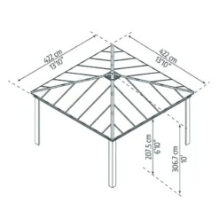 14' X 14' Palram Canopia Dallas Grey Garden Gazebo (4.22m X 4.22m) -Zen Gardenia Sales 02 707105 14x14 pc dallas drawing min