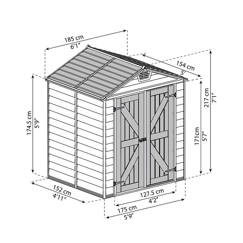 6' X 5' Palram Canopia Tan Skylight Plastic Shed (1.85m X 1.54m) 4 6' X 5' Palram Canopia Tan Skylight Plastic Shed (1.85m X 1.54m) - Image 2