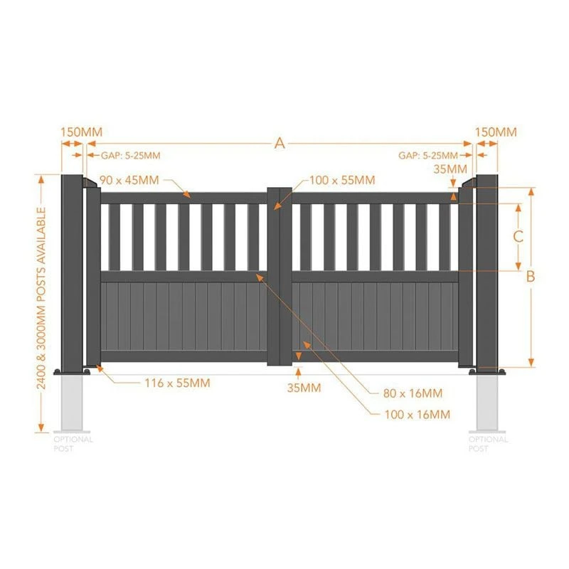Partial Privacy Premium Aluminium Driveway Double Gates - Grey 4 Partial Privacy Premium Aluminium Driveway Double Gates - Grey - Image 2