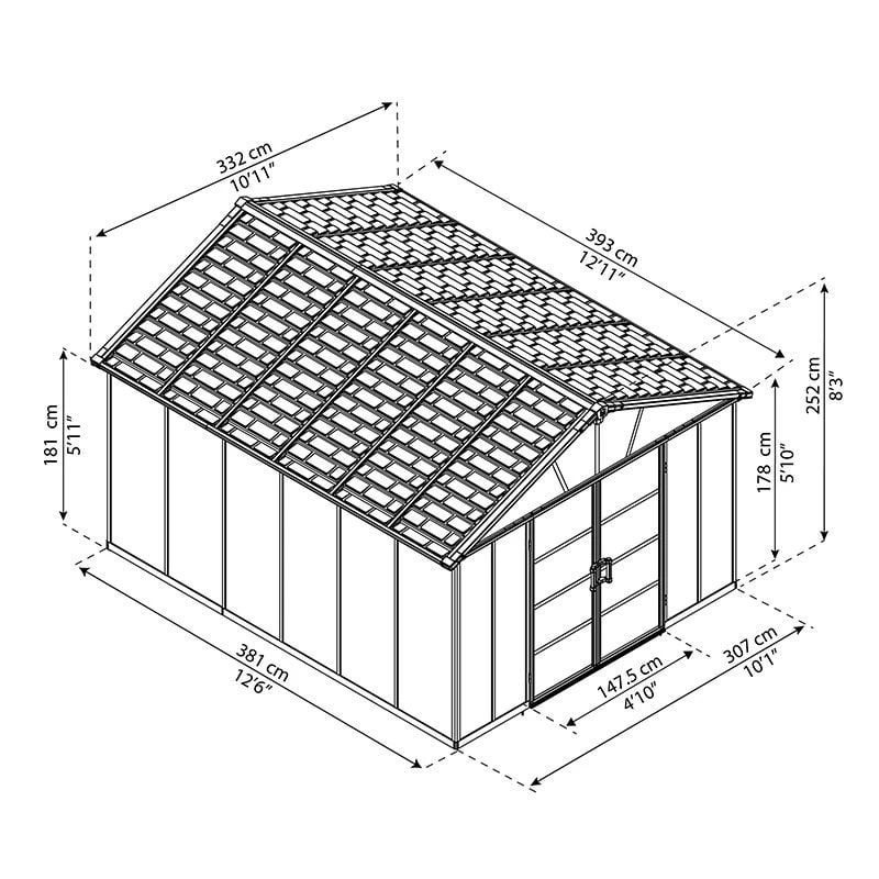 11' X 13.1' Palram Canopia Yukon Dark Grey Skylight Plastic Shed (3.32m X 3.93m) 7 11' X 13.1' Palram Canopia Yukon Dark Grey Skylight Plastic Shed (3.32m X 3.93m) - Image 5