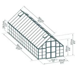10' X 32' Palram Canopia Balance Silver Extra-Large Greenhouse (3.04m X 9.64m) -Zen Gardenia Sales 03 707016 10x32 pc balance drawing min