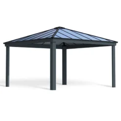14' X 14' Palram Canopia Dallas Grey Garden Gazebo (4.22m X 4.22m) -Zen Gardenia Sales 03 707105 14x14 pc dallas render min