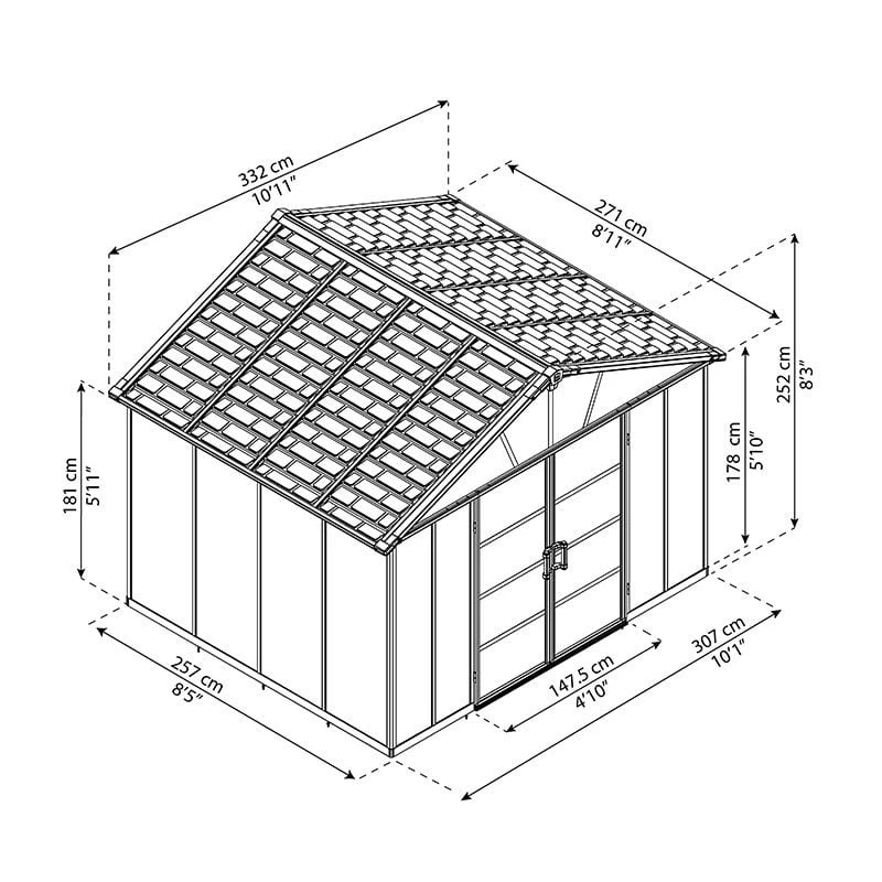 11' X 9' Palram Canopia Yukon Dark Grey Skylight Plastic Shed With WPC Floor (3.3m X 2.7m) 5 11' X 9' Palram Canopia Yukon Dark Grey Skylight Plastic Shed With WPC Floor (3.3m X 2.7m) - Image 3
