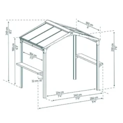 8' X 6' Palram Canopia Austin 2400 BBQ Shelter Gazebo - Black (2.84m X 1.8m) -Zen Gardenia Sales 04 706835 8x6 pc austin drawing min