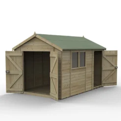 12' X 8' Forest Timberdale 25yr Guarantee Tongue & Groove Pressure Treated Double Door Combination Apex Shed (3.65m X 2.52m) -Zen Gardenia Sales 1 tpac812ddm render min
