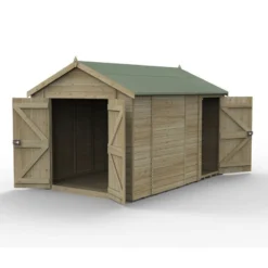 12' X 8' Forest Timberdale 25yr Guarantee Tongue & Groove Pressure Treated Windowless Double Door Combination Apex Shed (3.65m X 2.52m) -Zen Gardenia Sales 1 tpac812ddnwm open 1
