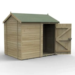 8' X 6' Forest Timberdale 25yr Guarantee Tongue & Groove Pressure Treated Windowless Reverse Apex Shed (2.47m X 1.98m) -Zen Gardenia Sales 1 tpra86nwm open 1