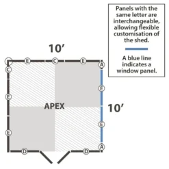 10' X 10' Forest 4Life 25yr Guarantee Overlap Pressure Treated Double Door Apex Wooden Shed (3.2m X 3.02m) -Zen Gardenia Sales 16 opa1010ddm drawing2 min