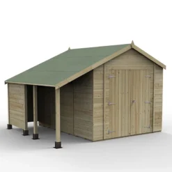 10' X 8' Forest Timberdale 25yr Guarantee Tongue & Groove Pressure Treated Double Door Apex Shed With Logstore (3.07m X 2.36m) -Zen Gardenia Sales 17 tpa810ddmls render min 1