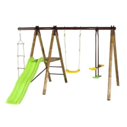 Trigano Oreka Kids Wooden Garden Swing And Slide Set