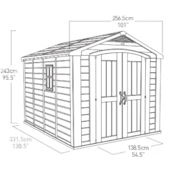 8' X 11' Keter Factor Plastic Garden Shed (2.57m X 3.32m) -Zen Gardenia Sales 2 249001 8x11 keter factor drawing min