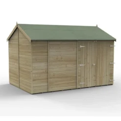 12' X 8' Forest Timberdale 25yr Guarantee Tongue & Groove Pressure Treated Windowless Double Door Reverse Apex Shed (3.65m X 2.52m) -Zen Gardenia Sales 2 tpra812ddnwm closed 1
