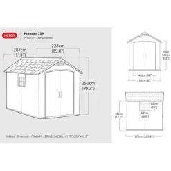 7' X 9' Keter Premier Plastic Garden Shed (2.28m X 2.87m) -Zen Gardenia Sales 3 255235 7x9 keter premier drawing min