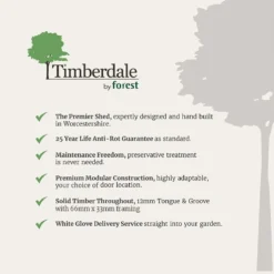 10' X 8' Forest Timberdale 25yr Guarantee Tongue & Groove Pressure Treated Windowless Double Door Apex Shed (3.06m X 2.52m) -Zen Gardenia Sales 3 timberdale usp bullet point carousel image bsd new 1