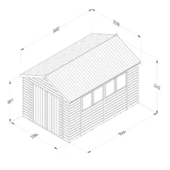 12' X 8' Forest Timberdale 25yr Guarantee Tongue & Groove Pressure Treated Double Door Apex Shed – 4 Windows (3.65m X 2.52m) -Zen Gardenia Sales 3 tpa812ddm4w line drawing