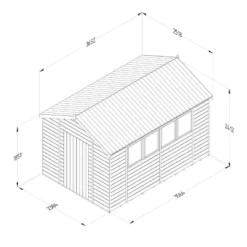 12' X 8' Forest Timberdale 25yr Guarantee Tongue & Groove Pressure Treated Apex Shed – 4 Windows (3.65m X 2.52m) -Zen Gardenia Sales 3 tpa812m4w line drawing 2