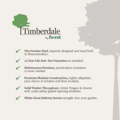 8' X 6' Forest Timberdale 25yr Guarantee Tongue & Groove Pressure Treated Apex Shed With Logstore (2.5m X 1.83m) -Zen Gardenia Sales 3timberdale usp bullet point carousel image bsd new 5