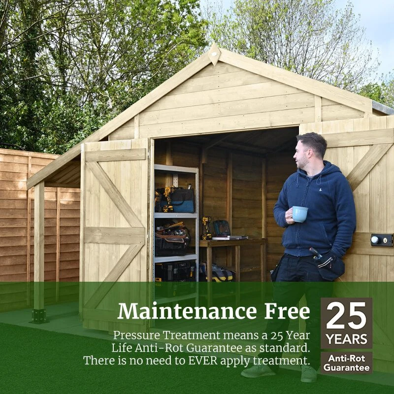 12' X 8' Forest Timberdale 25yr Guarantee Tongue & Groove Pressure Treated Windowless Double Door Apex Shed (3.65m X 2.52m) 8 12' X 8' Forest Timberdale 25yr Guarantee Tongue & Groove Pressure Treated Windowless Double Door Apex Shed (3.65m X 2.52m) - Image 6