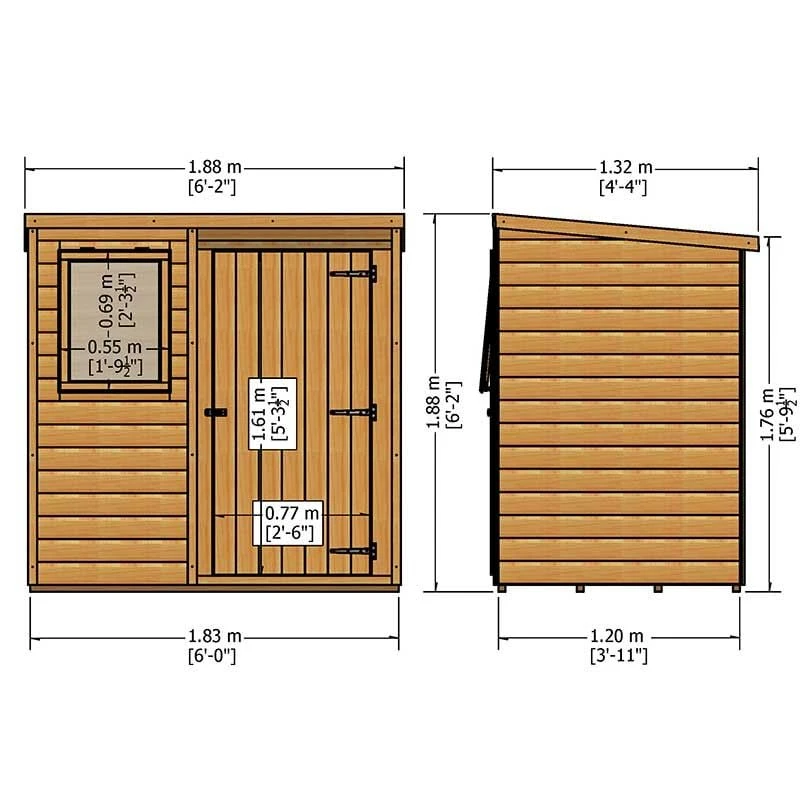 6' X 4' Traditional Standard Shiplap Pent Wooden Shed (1.83m X 1.22m) 4 6' X 4' Traditional Standard Shiplap Pent Wooden Shed (1.83m X 1.22m) - Image 2