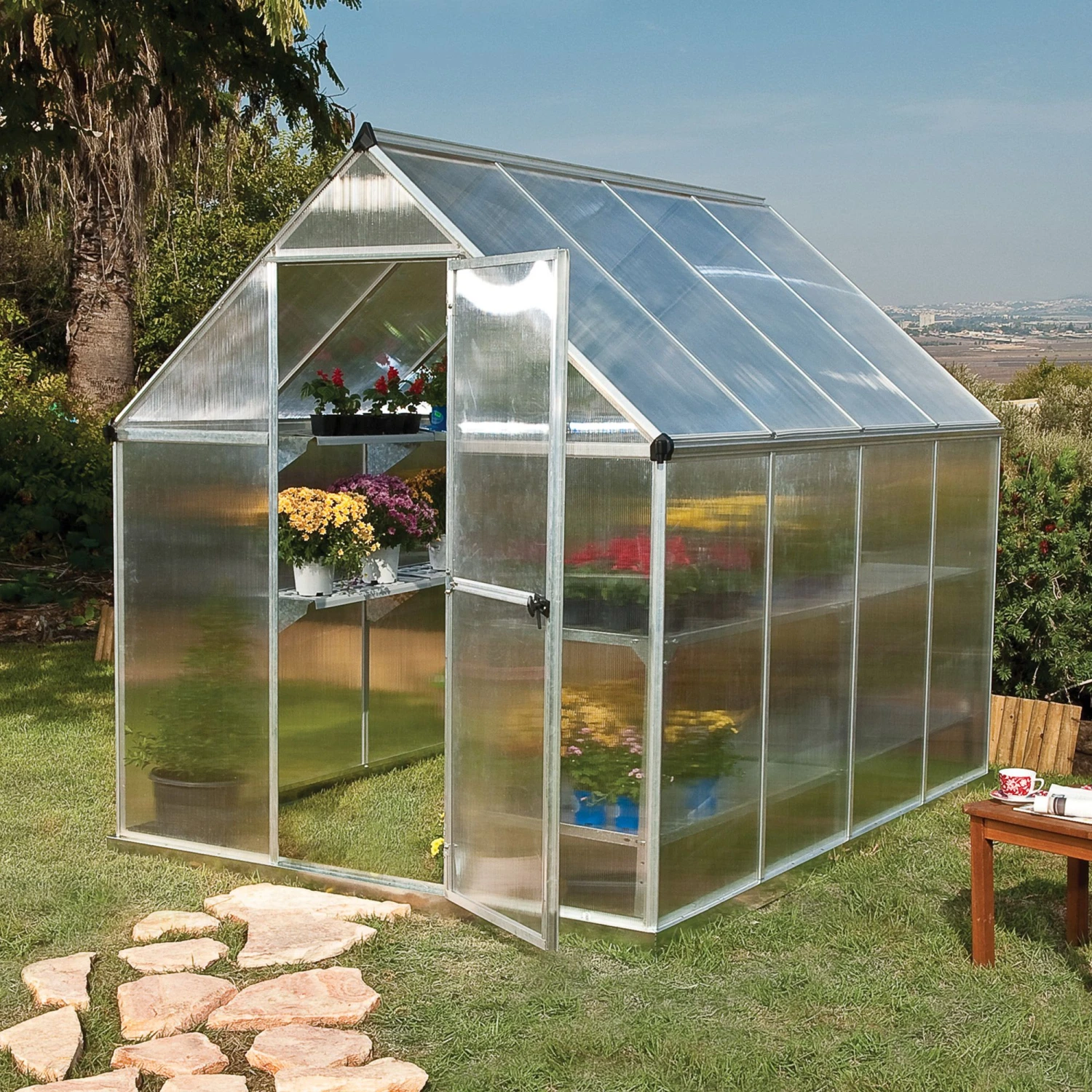 6'x8' Palram Canopia Mythos Walk In Silver Polycarbonate Greenhouse (1.8x2.4m) 2 6'x8' Palram Canopia Mythos Walk In Silver Polycarbonate Greenhouse (1.8x2.4m)
