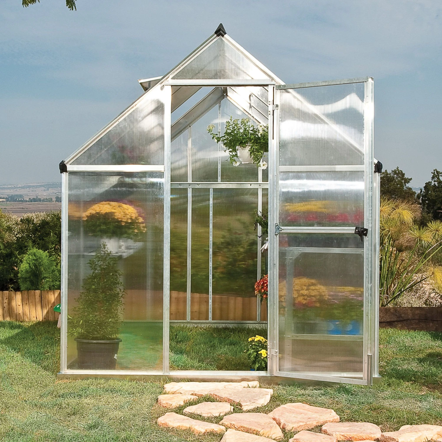 6'x8' Palram Canopia Mythos Walk In Silver Polycarbonate Greenhouse (1.8x2.4m) 3 6'x8' Palram Canopia Mythos Walk In Silver Polycarbonate Greenhouse (1.8x2.4m) - Image 2