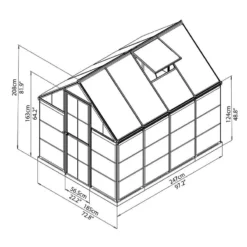 6'x8' Palram Canopia Hybrid Walk In Green Polycarbonate Greenhouse (1.8x2.4m) -Zen Gardenia Sales 701583 hybrid 6x8 green drawing1