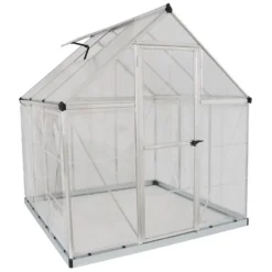 6'x6' Palram Canopia Hybrid Small Silver Polycarbonate Greenhouse (1.8x1.8m) -Zen Gardenia Sales 701616 hybrid 6x6 silver cutout