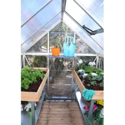 6'x6' Palram Canopia Hybrid Small Silver Polycarbonate Greenhouse (1.8x1.8m) -Zen Gardenia Sales 701616 hybrid 6x6 silver interior