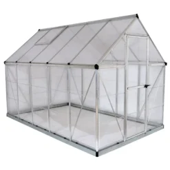 6'x10' Palram Canopia Hybrid Large Walk In Silver Polycarbonate Greenhouse (1.8x3m) -Zen Gardenia Sales 701618 hybrid 6x10 silver cutout