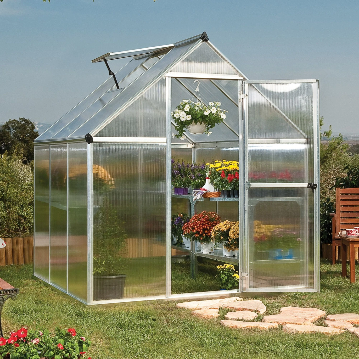 6'x6' Palram Canopia Mythos Small Silver Polycarbonate Greenhouse (1.8x1.8m) 3 6'x6' Palram Canopia Mythos Small Silver Polycarbonate Greenhouse (1.8x1.8m)