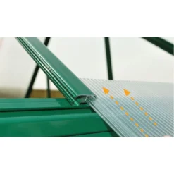 8' X 8' Palram Canopia Balance Green Greenhouse (2.47m X 2.44m) -Zen Gardenia Sales 701924 balance 8x8 green greenhouse close up10 min 1