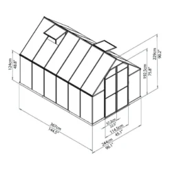 8'x12' Palram Canopia Essence Large Walk In Aluminium Framed Greenhouse (2.4x3.6m) 14 8'x12' Palram Canopia Essence Large Walk In Aluminium Framed Greenhouse (2.4x3.6m) -Zen Gardenia Sales 701944 palram greenhouses essence 8x12 drawing isoview