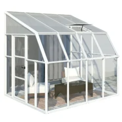 8'x8' Palram Canopia Rion White Sun Room Walk In Wall Greenhouse (2.4x2.4m) -Zen Gardenia Sales 702121 sun room clear 8x8 cutout