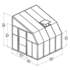 8'x8' Palram Canopia Rion White Sun Room Walk In Wall Greenhouse (2.4x2.4m) -Zen Gardenia Sales 702121 sun room clear 8x8 drawing1