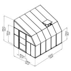 8'x10' Palram Canopia Rion White Sun Room Walk In Wall Greenhouse (2.4x3m) -Zen Gardenia Sales 702124 sun room clear 8x10 drawing1