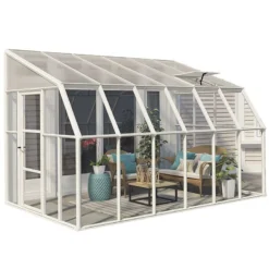 8'x12' Palram Canopia Rion White Sun Room Walk In Wall Greenhouse (2.4x3.6m) -Zen Gardenia Sales 702131 sun room clear 8x12 cutout1