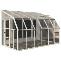 8'x12' Palram Canopia Rion White Sun Room Walk In Wall Greenhouse (2.4x3.6m) -Zen Gardenia Sales 702131 sun room clear 8x12 cutout2