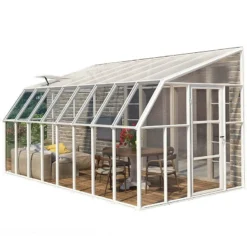 8'x16' Palram Canopia Rion White Sun Room Walk In Wall Greenhouse (2.4x4.8m) -Zen Gardenia Sales 702135 sun room clear 8x16 cutout