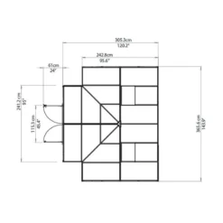 12'x10' Palram Canopia Victory Orangery Large Walk In Polycarbonate Greenhouse (3.6x3m) -Zen Gardenia Sales 702422 12x10 palram greenhouses victory orangery drawing topview