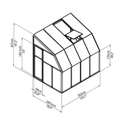 6'x8' Palram Canopia Rion White Lean To Greenhouse (1.8x2.4m) -Zen Gardenia Sales 702483 rion greenhouses sunroom sunlounge 6x8 drawing isoview