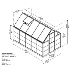 6' X 10' Palram Canopia Hybrid Grey Greenhouse (1.85m X 3.06m) -Zen Gardenia Sales 702767 hybrid 6x10 grey greenhouse drawing min 1