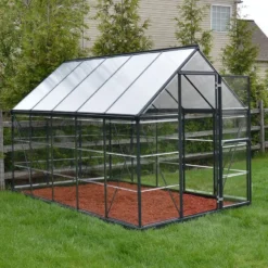 6' X 10' Palram Canopia Hybrid Grey Greenhouse (1.85m X 3.06m) -Zen Gardenia Sales 702767 hybrid 6x10 grey greenhouse insitu3 min 1