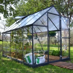 6' X 10' Palram Canopia Hybrid Grey Greenhouse (1.85m X 3.06m) -Zen Gardenia Sales 702767 hybrid 6x10 grey greenhouse insitu4 min 1