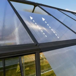 6' X 8' Palram Canopia Hybrid Grey Greenhouse (1.85m X 2.41m) -Zen Gardenia Sales 702768 hybrid 6x8 grey greenhouse close up1 min 1