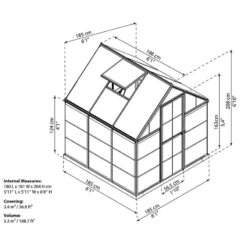 6' X 6' Palram Canopia Hybrid Grey Greenhouse (1.85m X 1.86m) -Zen Gardenia Sales 703484 hybrid 6x6 grey greenhouse drawing min 1