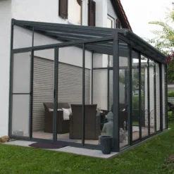 10x14 Palram Canopia SanRemo Grey Lean-To Conservatory -Zen Gardenia Sales 703708 palram sanremo lean to conservatory 3x4 25 grey main