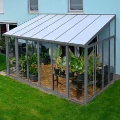 10x14 Palram Canopia SanRemo Grey Lean-To Conservatory -Zen Gardenia Sales 703708 palram sanremo lean to conservatory 3x4 25 grey no3