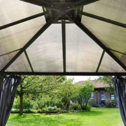 14x14 Palram Canopia Palermo 4300 Grey Garden Gazebo -Zen Gardenia Sales 704044 palram palermo 4300 garden gazebo grey panels